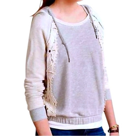 $148 Anthropologie Daisy Lace Top Large 10 12 Sweatshirt Hoodie Unique Hoody NWT - Picture 5 of 16